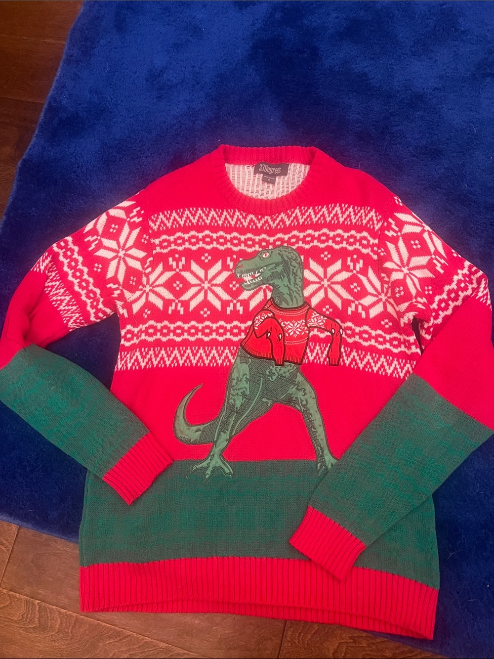 Red & Green Holiday T-Rex Crewneck Sweater T-Rex ugly Christmas sweater